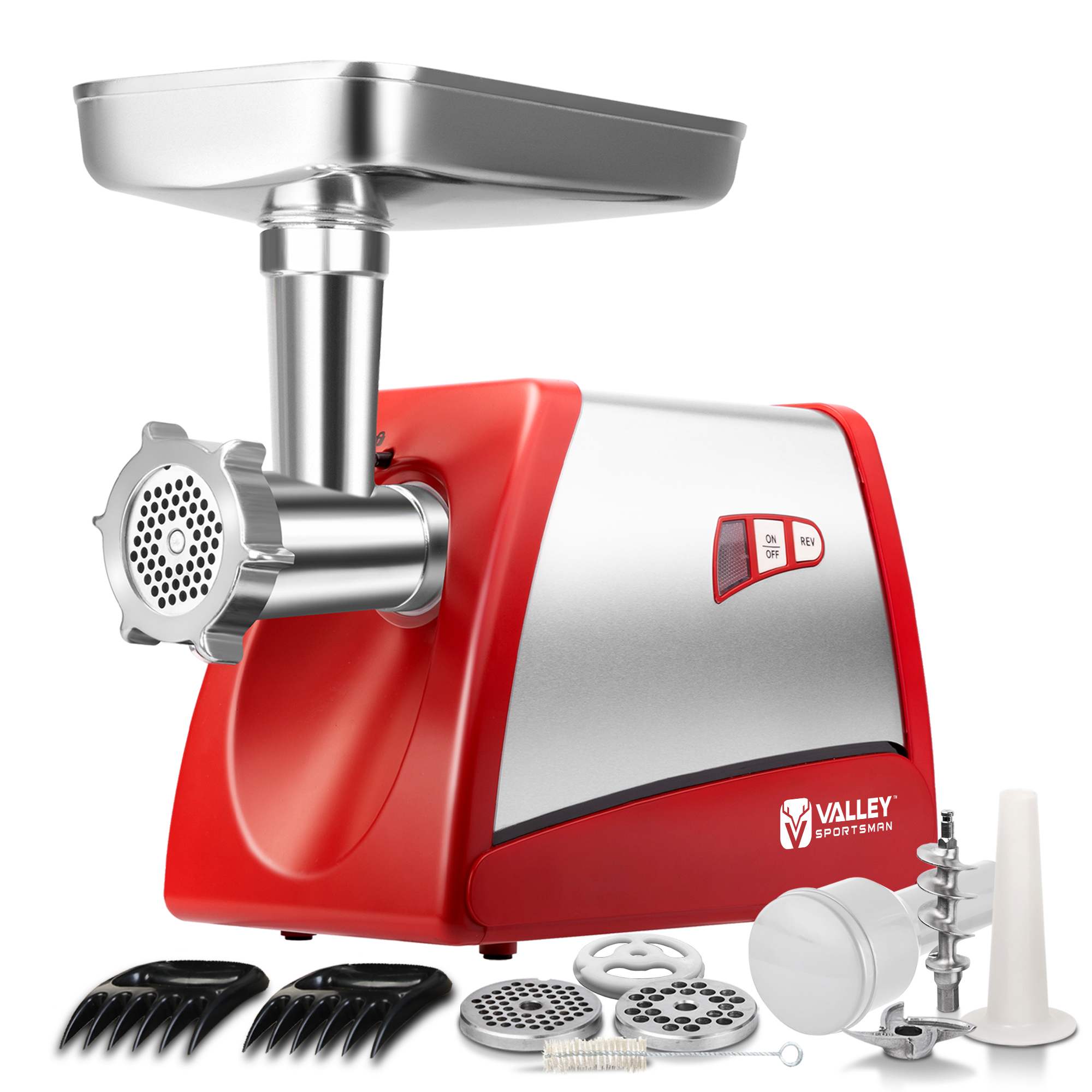 Electric Meat Grinder for Home Use - ETL Approved Meat Grinder, 3/4 HP, Food Grinders Machine with Stainless Steel Blade, 3 Grinding Plates, 2 Meat Claw, Sausage Stuffer Tube, Red